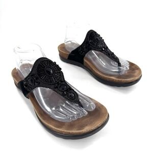 Dansko Pamela Black Jeweled Beaded Thong Sandals Women Sz 41 Platform‎ Cork Sole